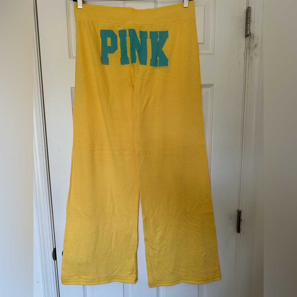 NWT 2009 Vintage PINK Victoria’s Secret Yellow Sweatpants Rare Wide Leg
